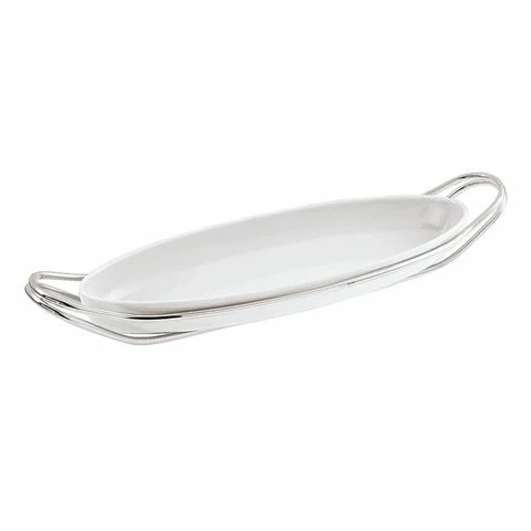 Sambonet - New Living S.S Holder W/Porcelain Fish Dish 48cm 3 Sambonet - New Living S.S Holder W/Porcelain Fish Dish 48cm