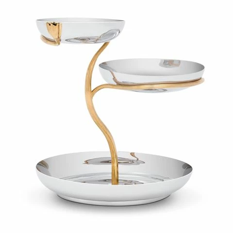 L'Objet - Deco Leaves S.Steel/Gold Plate 3 Tier Server Large 3 L'Objet - Deco Leaves S.Steel/Gold Plate 3 Tier Server Large